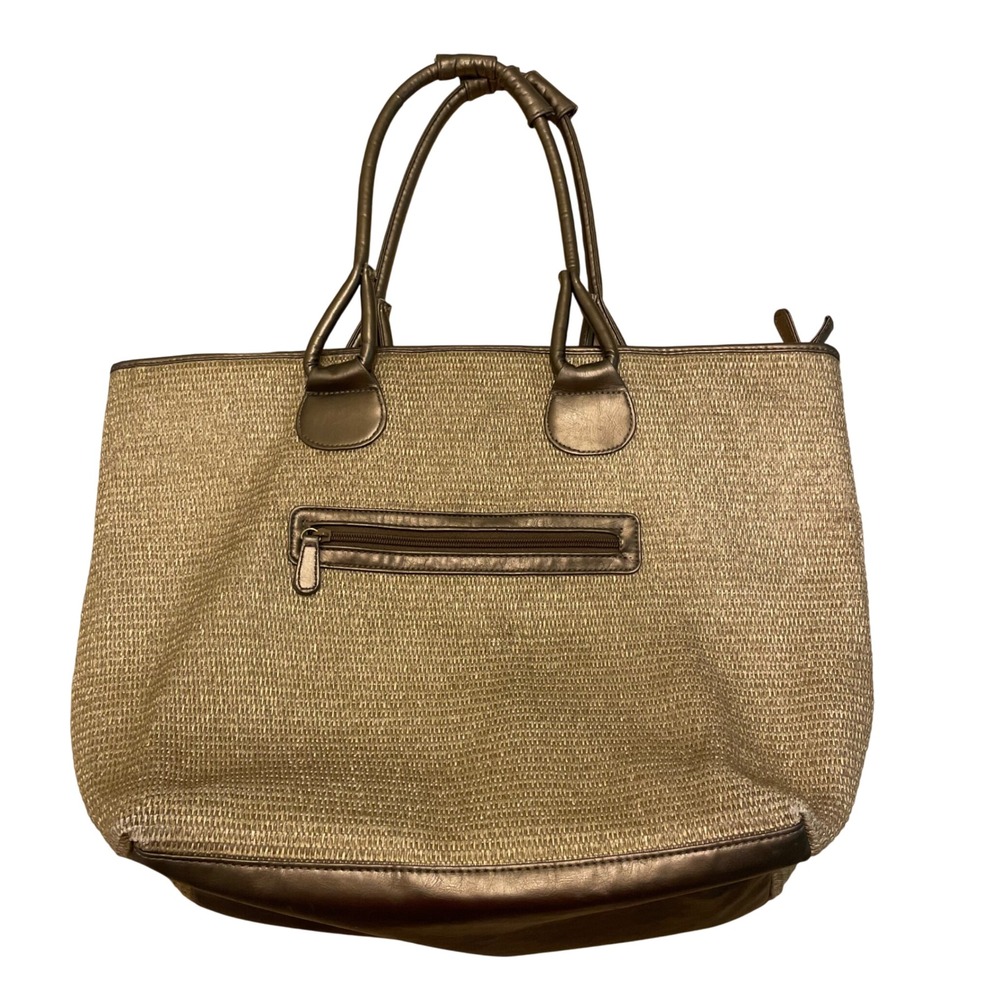 Bath & Body Works Gold Straw Tote with Metallic Trim